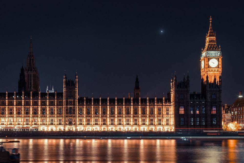 The Houses of Parliament in London at night